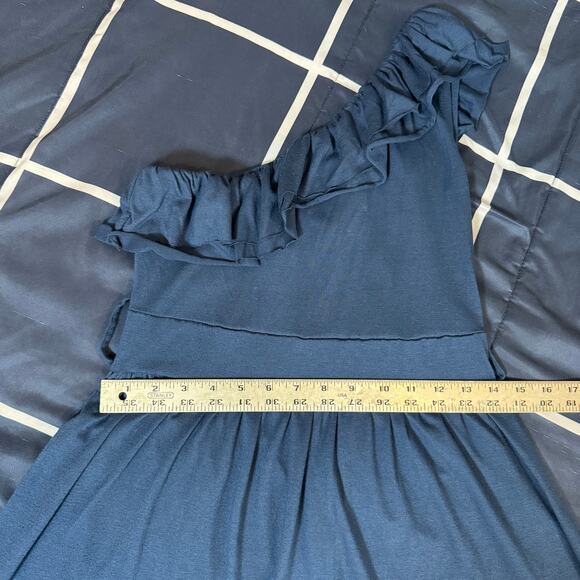 Derek Heart Navy One-Shoulder Ruffle Dress – Flowy Mini Dress Size M - Picture 4 of 5